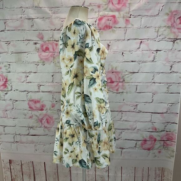 Avant Look Women's Puff Sleeve Off The Shoulder Floral Pleated Dress Cream Size - Picture 7 of 14